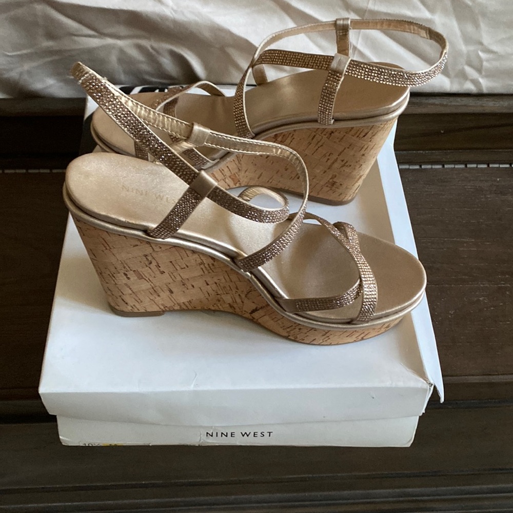 Nine West strappy rhinestone wedge sandals